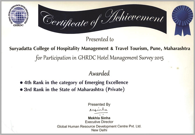 Certificate of achievement in GHRD Ranking 2015