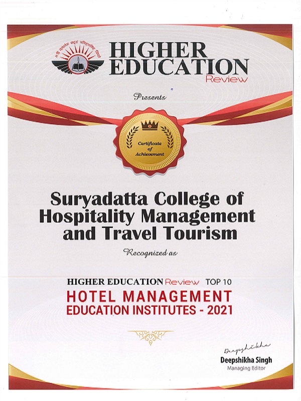 Certificate of best hotel management institute in pune
